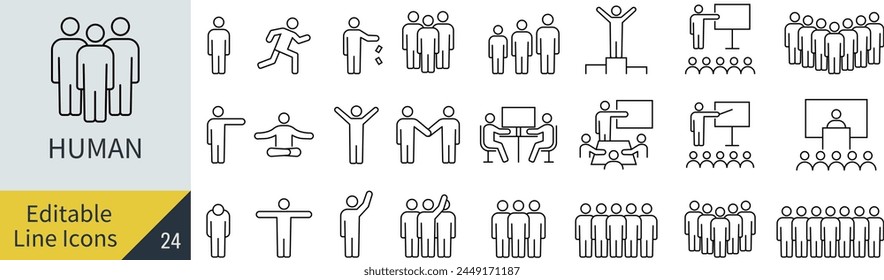 Editable Line Vector People Line Art Icon Set (not outlined)