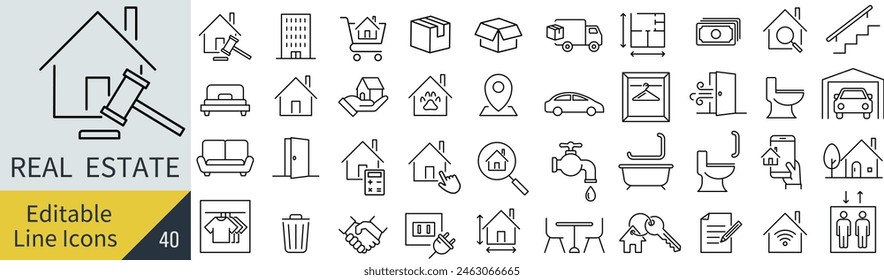 editable line, vector, real estate, icon set, not outlined