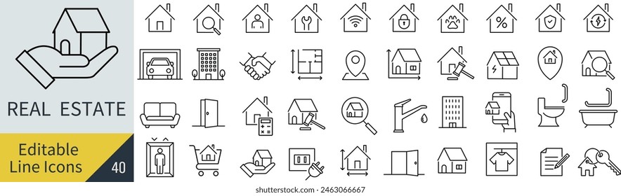 editable line, vector, real estate, icon set, not outlined