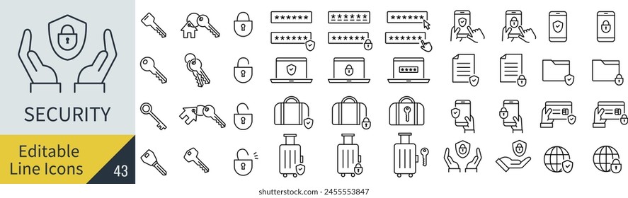 Conjunto de iconos de seguridad de Vector de línea editable (no esquematizado)