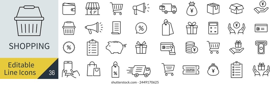 Editable Line Vector Shopping Line Art Icon Set (not outlined)