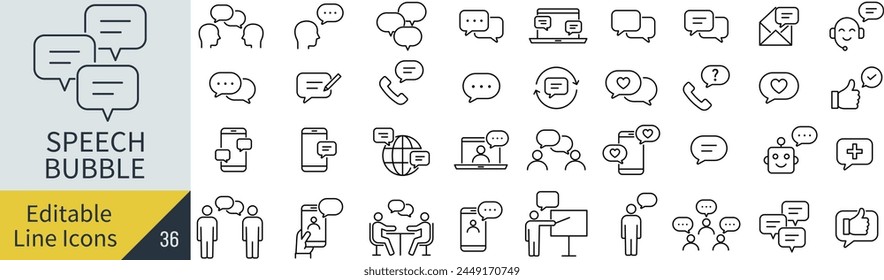 Editable Line Vector Speech Bubble Line Art Icon Set (not outlined)