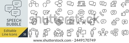 Editable Line Vector Speech Bubble Line Art Icon Set (not outlined)