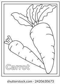 Editable linear design of carrot coloring page 