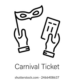 Editable linear icon of a carnival ticket 