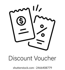 Editable linear icon of discount voucher 