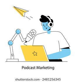 An editable linear mini illustration of podcast marketing 