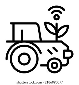 An editable linear outline icon of a smart tractor 