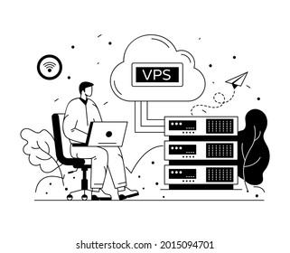 Editable linear solid illustration of vps hosting