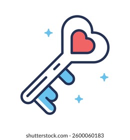 An editable linear style icon showing heart love key