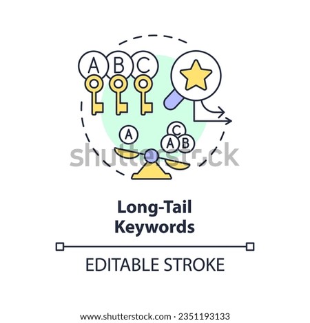Editable long tail keywords icon concept, isolated vector, AI for SEO thin line illustration.