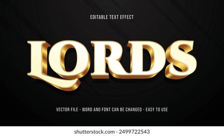 Editable lords golden 3d text effect, luxury text style effect template