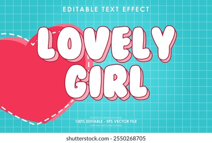 Efeito de texto adorável da menina editável com um fundo temático de Valentim