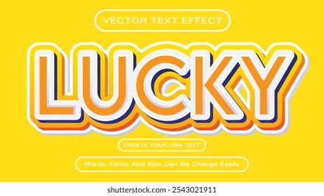 Ilustración vectorial editable de efectos de texto 3D Lucky, Logo de estilo Abstractas de efectos de texto 3D de colores Lucky, Efecto de texto editable Lucky. 