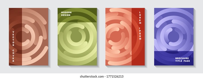 Editable magazine title pages design. Digital banner gradient circles twist vector backdrops. Aim goal achievement circles concept. Tech brochure covers set.