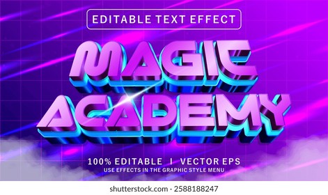 editable magic academy 3d vector text effect with modern style design