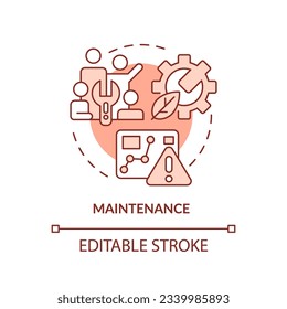 Editable maintenance red icon concept, isolated vector, sustainable office thin line illustration.