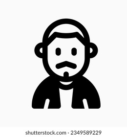 Hombre editable con corte de pelo de zumbido e ícono de vector de avatar de bigote. Usuario, perfil, identidad, persona. Parte de una familia de iconos grandes. Perfecto para interfaces web y de aplicaciones, presentaciones, infografías, etc