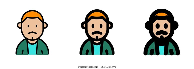 Hombre editable con corte de pelo de zumbido e ícono de Vector de avatar de bigote. Usuario, perfil, identidad, persona. Parte de una gran familia de iconos. Perfecto para interfaces de Web y App, presentaciones, infografías, etc