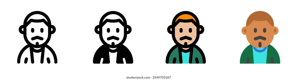 Hombre editable con corte de pelo de zumbido e ícono de Vector de avatar de bigote. Usuario, perfil, identidad, persona. Parte de una gran familia de iconos. Perfecto para interfaces de Web y App, presentaciones, infografías, etc