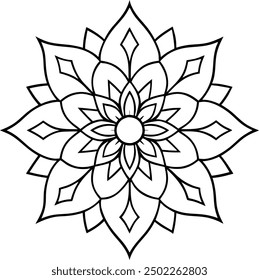 Editable Mandala line art design coloring book page. Mandala with flower for Henna, Mehndi, tattoo, kdp book interior, Sticker, greeting card, decoration. Decorative ornament in ethnic oriental style.