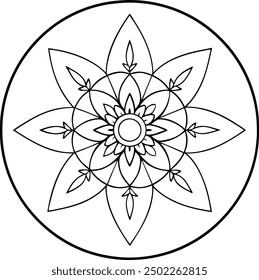 Editable Mandala line art design coloring book page. Mandala with flower for Henna, Mehndi, tattoo, kdp book interior, Sticker, greeting card, decoration. Decorative ornament in ethnic oriental style.