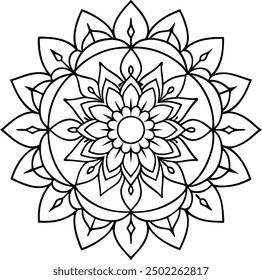 Editable Mandala line art design coloring book page. Mandala with flower for Henna, Mehndi, tattoo, kdp book interior, Sticker, greeting card, decoration. Decorative ornament in ethnic oriental style.