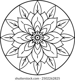 Editable Mandala line art design coloring book page. Mandala with flower for Henna, Mehndi, tattoo, kdp book interior, Sticker, greeting card, decoration. Decorative ornament in ethnic oriental style.