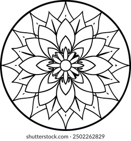 Editable Mandala line art design coloring book page. Mandala with flower for Henna, Mehndi, tattoo, kdp book interior, Sticker, greeting card, decoration. Decorative ornament in ethnic oriental style.