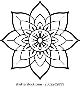 Editable Mandala line art design coloring book page. Mandala with flower for Henna, Mehndi, tattoo, kdp book interior, Sticker, greeting card, decoration. Decorative ornament in ethnic oriental style.