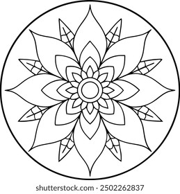 Editable Mandala line art design coloring book page. Mandala with flower for Henna, Mehndi, tattoo, kdp book interior, Sticker, greeting card, decoration. Decorative ornament in ethnic oriental style.