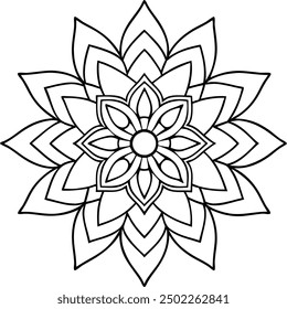 Editable Mandala line art design coloring book page. Mandala with flower for Henna, Mehndi, tattoo, kdp book interior, Sticker, greeting card, decoration. Decorative ornament in ethnic oriental style.