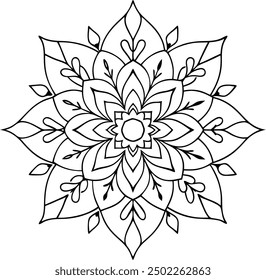 Editable Mandala line art design coloring book page. Mandala with flower for Henna, Mehndi, tattoo, kdp book interior, Sticker, greeting card, decoration. Decorative ornament in ethnic oriental style.