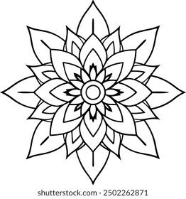 Editable Mandala line art design coloring book page. Mandala with flower for Henna, Mehndi, tattoo, kdp book interior, Sticker, greeting card, decoration. Decorative ornament in ethnic oriental style.