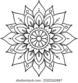 Editable Mandala line art design coloring book page. Mandala with flower for Henna, Mehndi, tattoo, kdp book interior, Sticker, greeting card, decoration. Decorative ornament in ethnic oriental style.