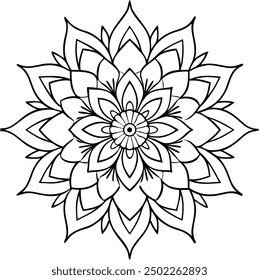 Editable Mandala line art design coloring book page. Mandala with flower for Henna, Mehndi, tattoo, kdp book interior, Sticker, greeting card, decoration. Decorative ornament in ethnic oriental style.