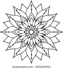 Editable Mandala line art design coloring book page. Mandala with flower for Henna, Mehndi, tattoo, kdp book interior, Sticker, greeting card, decoration. Decorative ornament in ethnic oriental style.