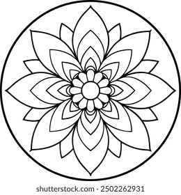 Editable Mandala line art design coloring book page. Mandala with flower for Henna, Mehndi, tattoo, kdp book interior, Sticker, greeting card, decoration. Decorative ornament in ethnic oriental style.