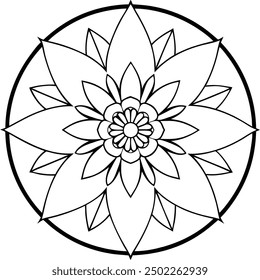 Editable Mandala line art design coloring book page. Mandala with flower for Henna, Mehndi, tattoo, kdp book interior, Sticker, greeting card, decoration. Decorative ornament in ethnic oriental style.