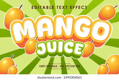 Efecto de texto de jugo de mango editable. con ilustración de mango. adecuado para frutas tropicales temáticas.