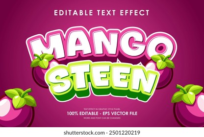 Efecto de texto de mangostán editable con ilustración de mangostán