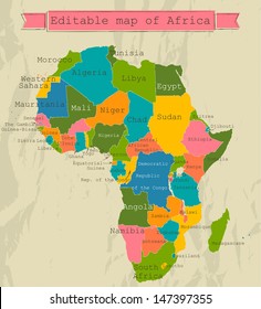 Editable Map Of Africa With All Countries. Vector Illustration EPS8