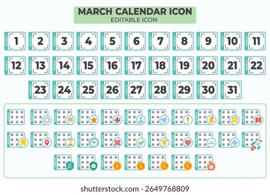 Editable March Calendar Icons Set, a Versatile Toolkit for Planning and Organizing Events