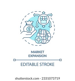 Editable market expansion icon, isolated vector, foreign direct investment thin line illustration.