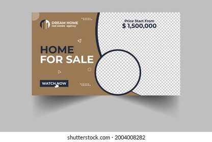 Editable marketing promotional real estate agency video thumbnail and web banner template.