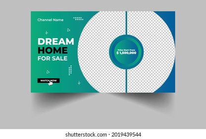 Editable marketing promotional real estate agency video thumbnail and web banner template.