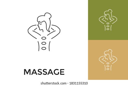 Icono de línea delgada de masaje modificable con título. Útil para aplicaciones móviles, sitio web, software y medios impresos.