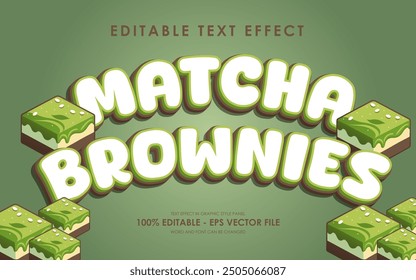 Editable matcha brownies text effect with illustration of matcha brownies