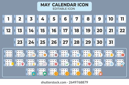 Se puede editar el conjunto de iconos de calendario para el Diseño gráfico y la fecha de recordatorio de evento del mes de planificación