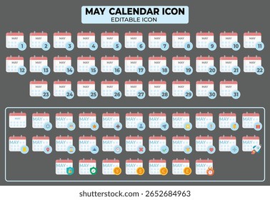 Iconos de calendario editables para la gestión de horarios y el sistema de recordatorio de planificación de eventos
